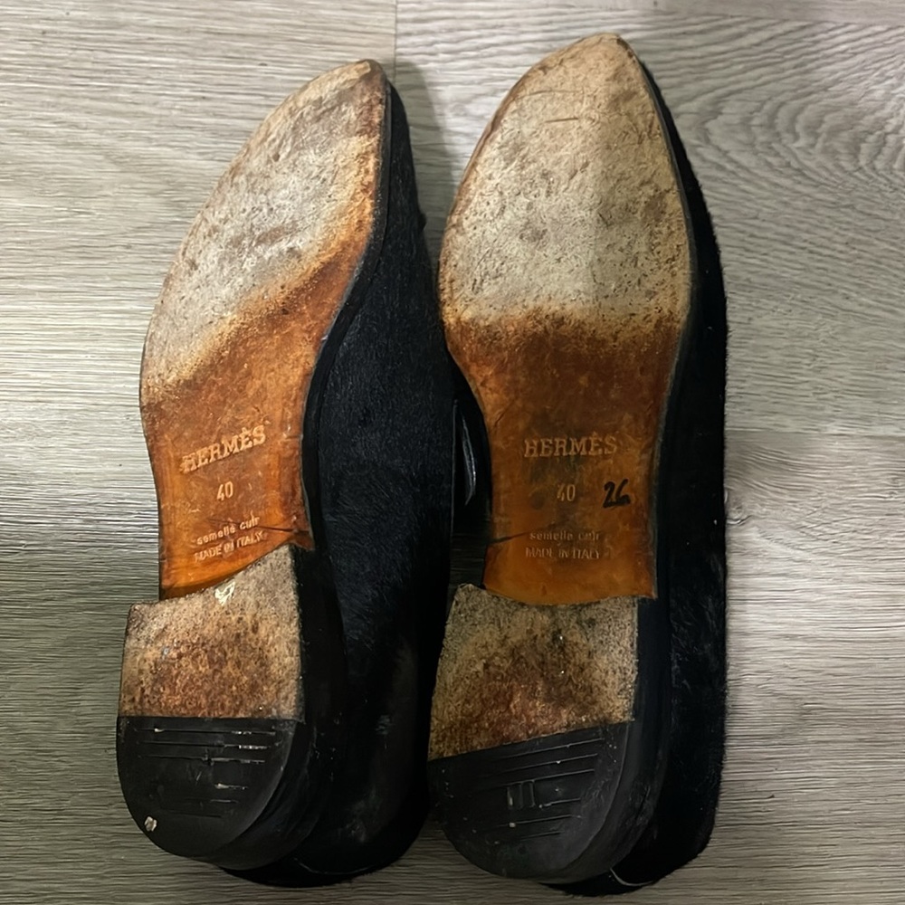 Hermes men’s black pony hair shoes 40 - Picture 12 of 14